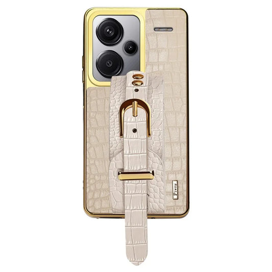For Xiaomi Redmi Note 13 Pro+ 5G Cell Phone Case Electroplated Leather+TPU Wristband Kickstand Cover