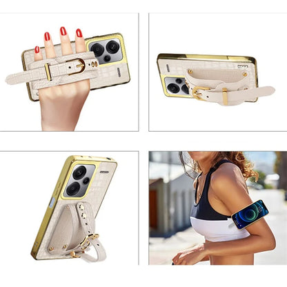 For Xiaomi Redmi Note 13 Pro+ 5G Cell Phone Case Electroplated Leather+TPU Wristband Kickstand Cover
