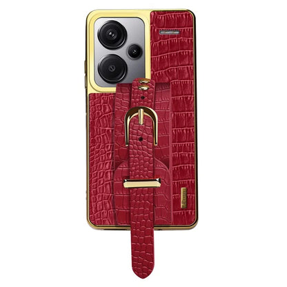 For Xiaomi Redmi Note 13 Pro+ 5G Cell Phone Case Electroplated Leather+TPU Wristband Kickstand Cover