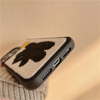 For iPhone 15 Pro Phone Case Embroidery Cat Star Pattern Plush TPU Back Cover
