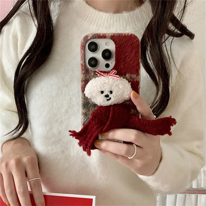 For iPhone 14 Pro Max Plush Christmas Scarf Dog TPU Fall Proof Phone Cover