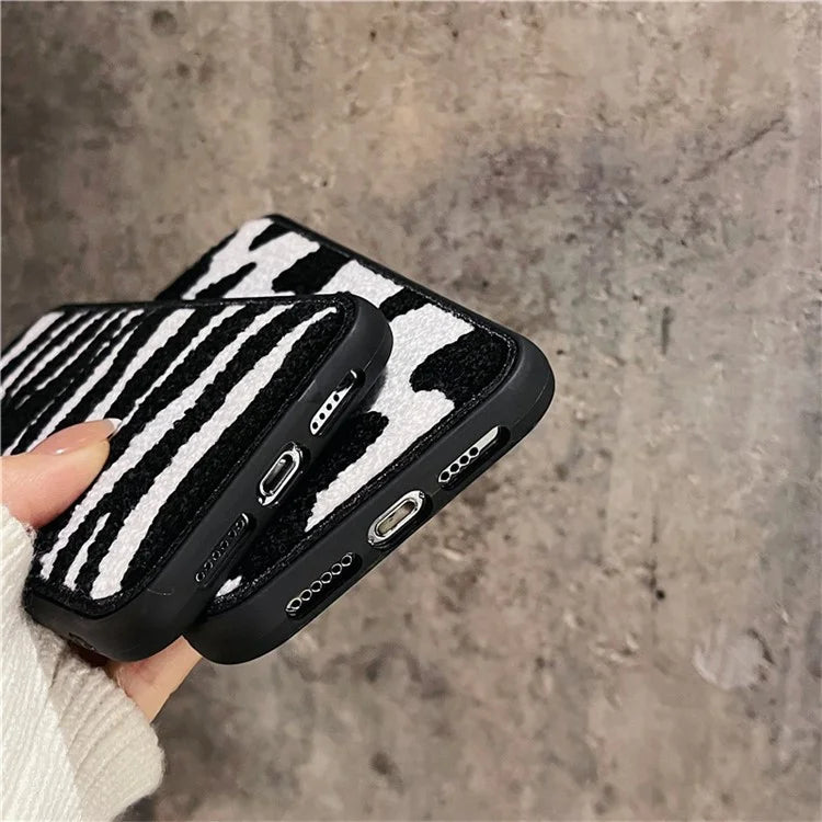 For iPhone 13 Pro TPU Case Cow Pattern Plush Embroidered Phone Cover