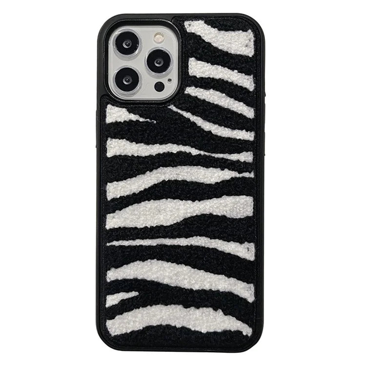 For iPhone 15 Pro Max Embroidery Case Plush TPU Phone Back Cover