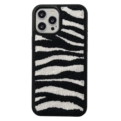 For iPhone 15 Pro Max Embroidery Case Plush TPU Phone Back Cover
