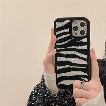 For iPhone 15 Pro Max Embroidery Case Plush TPU Phone Back Cover