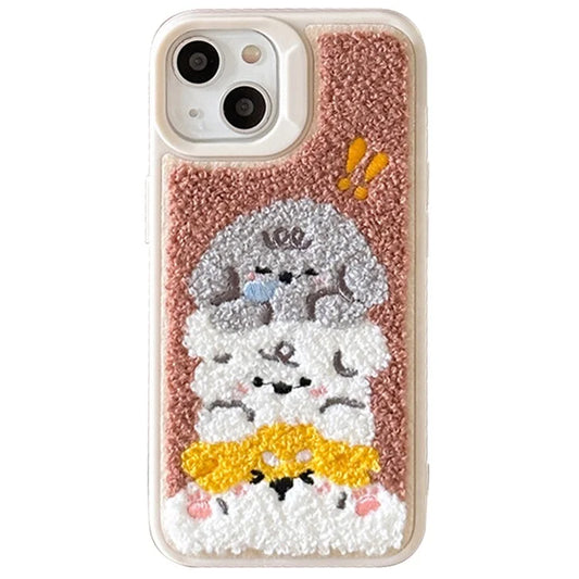 Protective Cover for iPhone 13 , Cute Plush Cartoon Dogs Embroidery Cell Phone Case