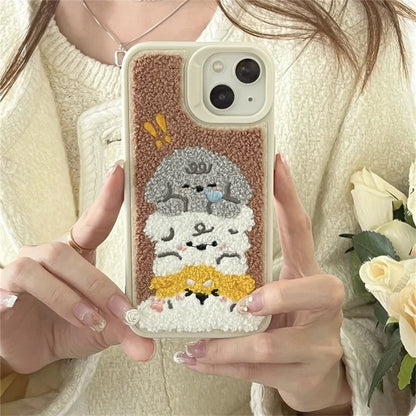 Protective Cover for iPhone 13 , Cute Plush Cartoon Dogs Embroidery Cell Phone Case