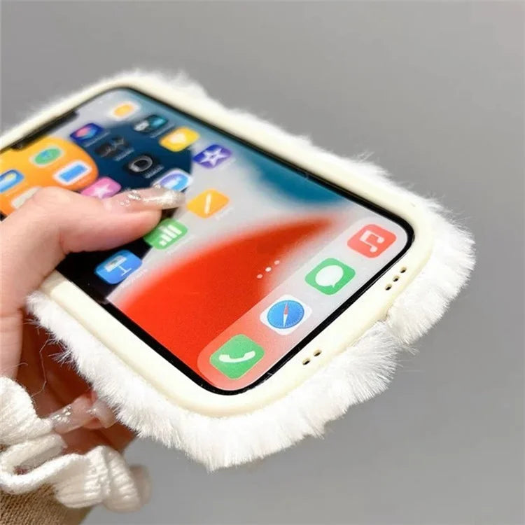 For iPhone 13 TPU Case Winter Plush Cartoon Animal Embroidery Cell Phone Cover