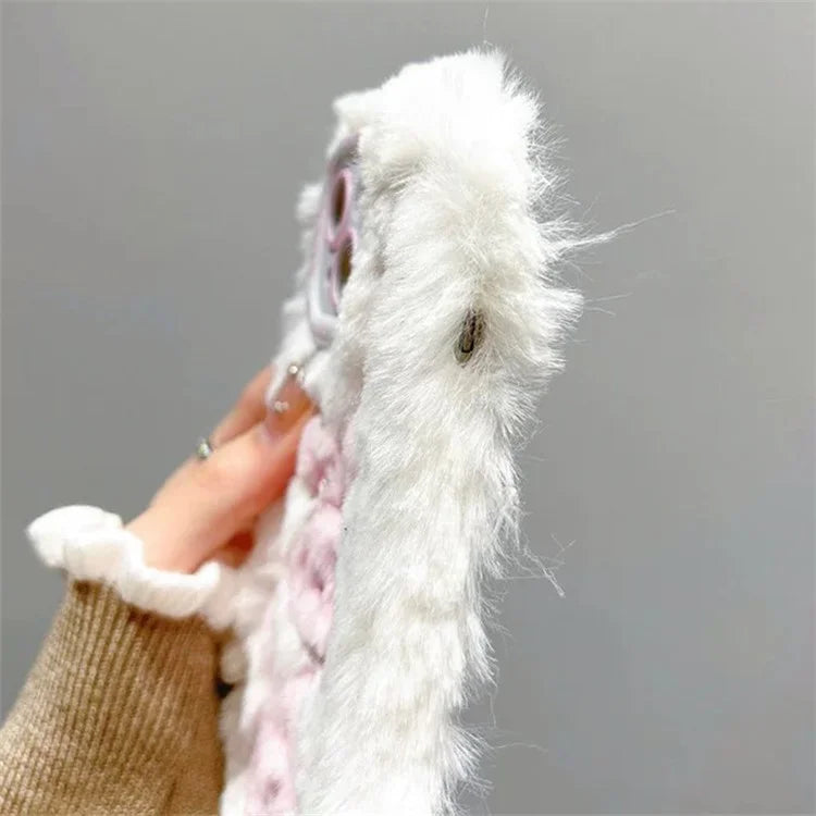 For iPhone 13 TPU Case Winter Plush Cartoon Animal Embroidery Cell Phone Cover