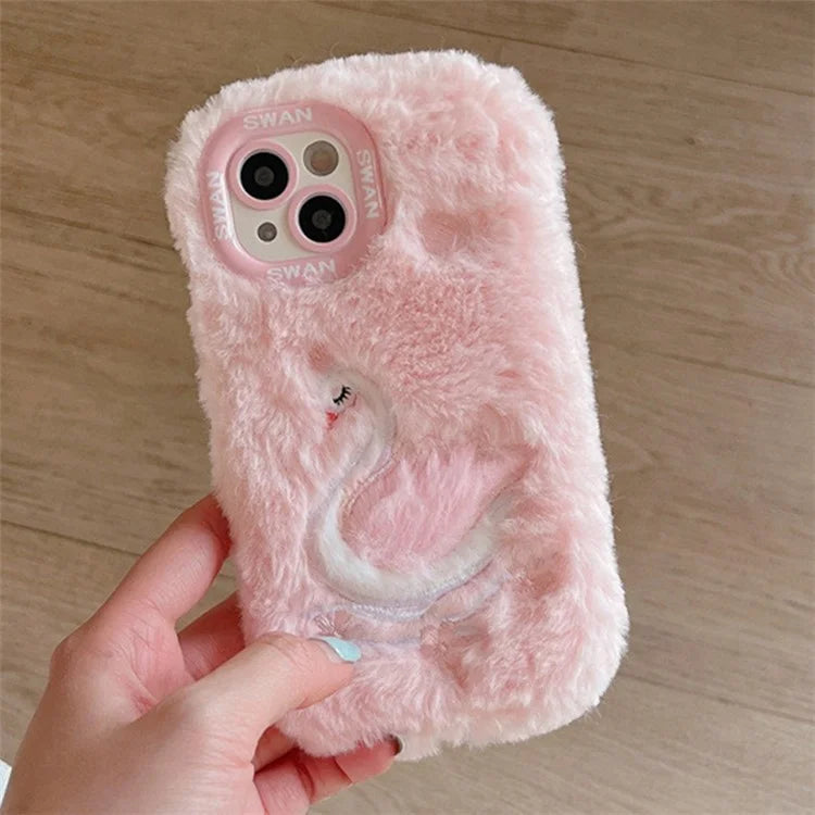 For iPhone 13 TPU Case Winter Plush Cartoon Animal Embroidery Cell Phone Cover