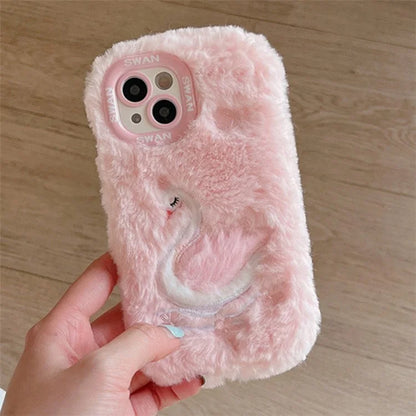 For iPhone 13 TPU Case Winter Plush Cartoon Animal Embroidery Cell Phone Cover