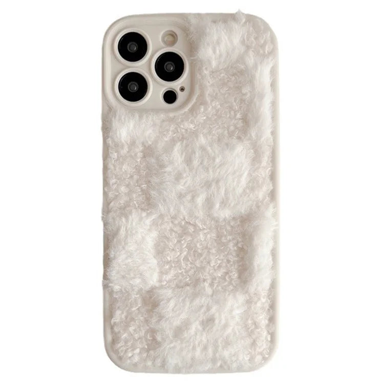 For iPhone 14 Pro Max Case Grid Design Winter Plush TPU Cell Phone Cover