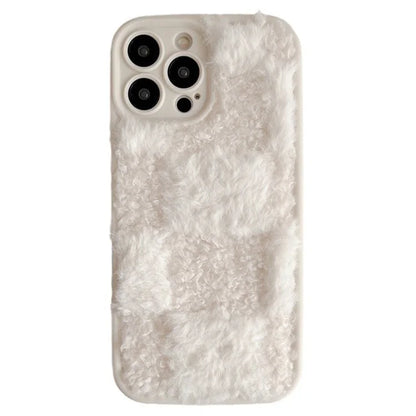 For iPhone 13 Pro Case Grid Design Winter Plush TPU Drop-proof Phone Cover