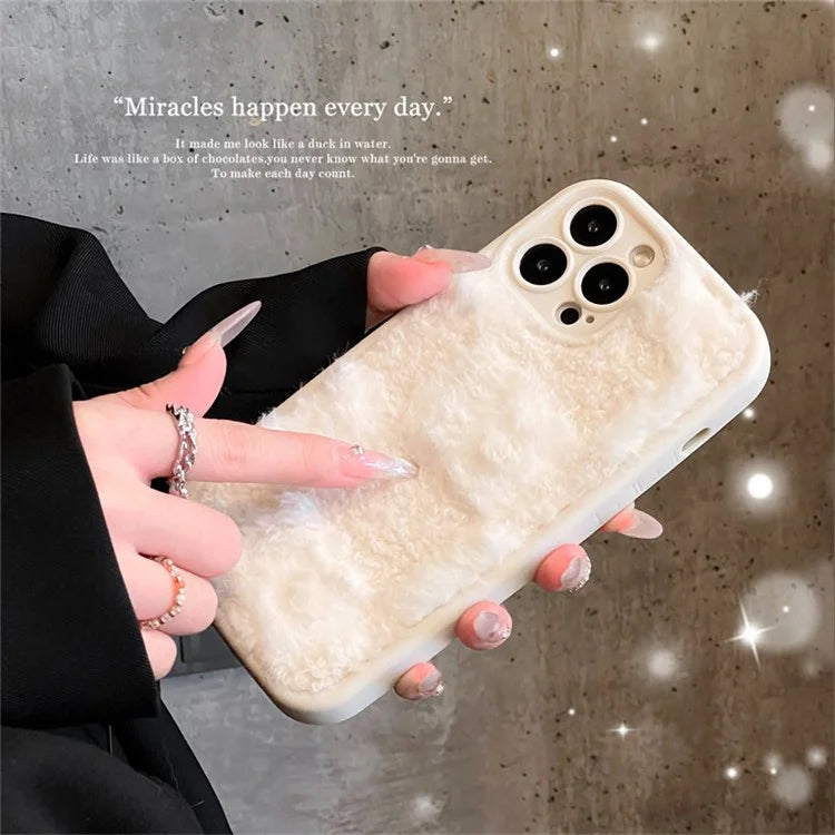 For iPhone 13 Pro Case Grid Design Winter Plush TPU Drop-proof Phone Cover