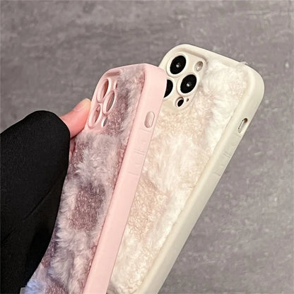 For iPhone 13 Pro Max Cell Phone Case Grid Design Plush TPU Shockproof Cover