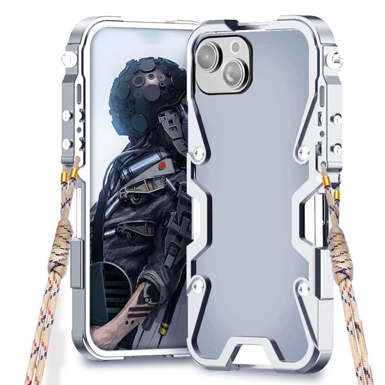 For iPhone 13 6.1 inch Case Aluminium Alloy Metal Phone Shell with Strap