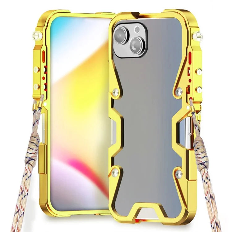 For iPhone 13 6.1 inch Case Aluminium Alloy Metal Phone Shell with Strap