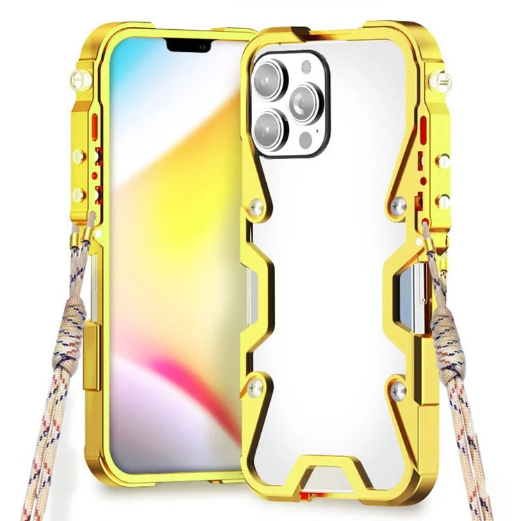 For iPhone 12 Pro Max 6.7 inch Metal Case Aluminium Alloy Slim Phone Cover with Strap