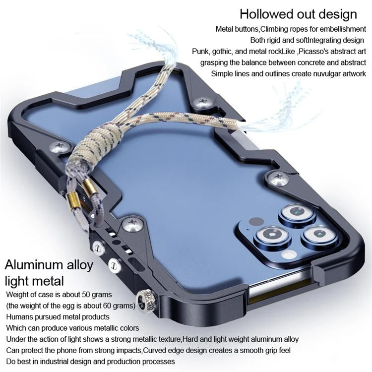 For iPhone 12 Pro Max 6.7 inch Metal Case Aluminium Alloy Slim Phone Cover with Strap