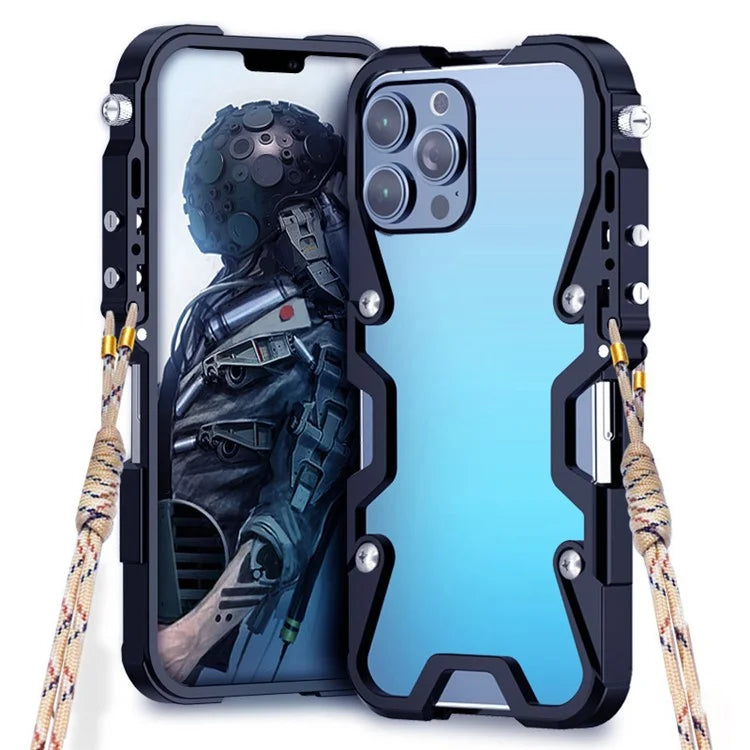 For iPhone 12 Pro Max 6.7 inch Metal Case Aluminium Alloy Slim Phone Cover with Strap