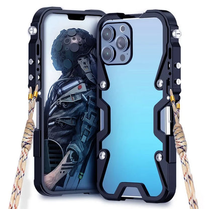 For iPhone 12 Pro Max 6.7 inch Metal Case Aluminium Alloy Slim Phone Cover with Strap