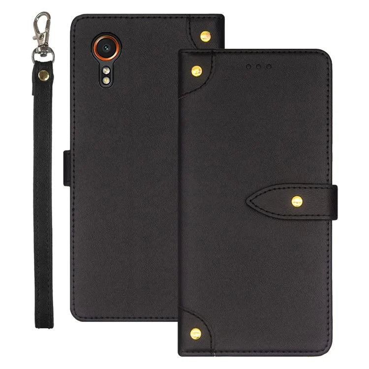 IDEWEI For Samsung Galaxy Xcover 7 Cover Gold Button Decor Leather Card Holder Cell Phone Case