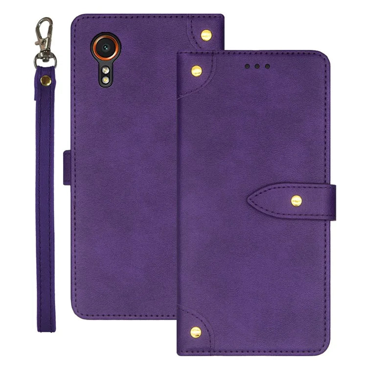 IDEWEI For Samsung Galaxy Xcover 7 Cover Gold Button Decor Leather Card Holder Cell Phone Case