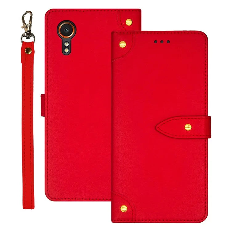 IDEWEI For Samsung Galaxy Xcover 7 Cover Gold Button Decor Leather Card Holder Cell Phone Case