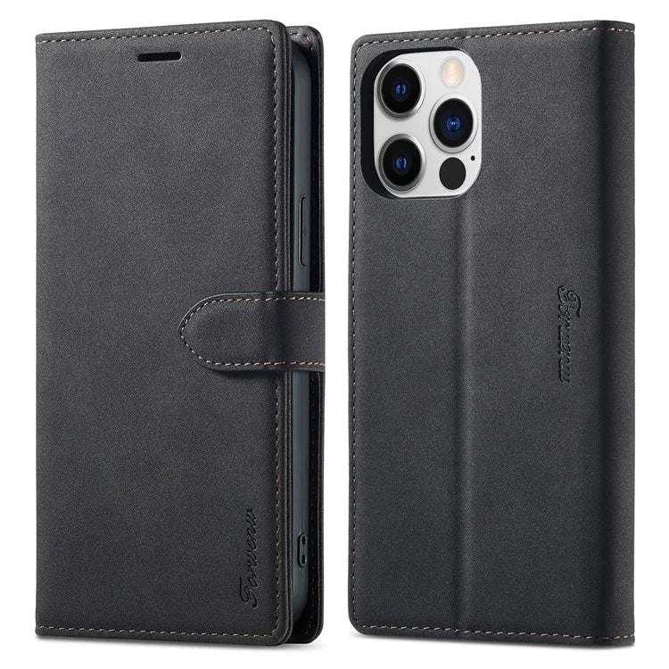 FORWENW F1 Series For iPhone 15 Pro Case PU Leather Magnetic Clasp Full Protection Phone Wallet Cover