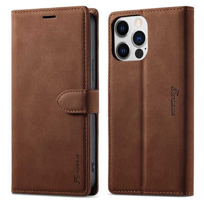 FORWENW F1 Series For iPhone 15 Pro Case PU Leather Magnetic Clasp Full Protection Phone Wallet Cover