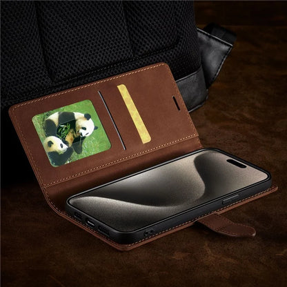 FORWENW F1 Series For iPhone 15 Pro Case PU Leather Magnetic Clasp Full Protection Phone Wallet Cover