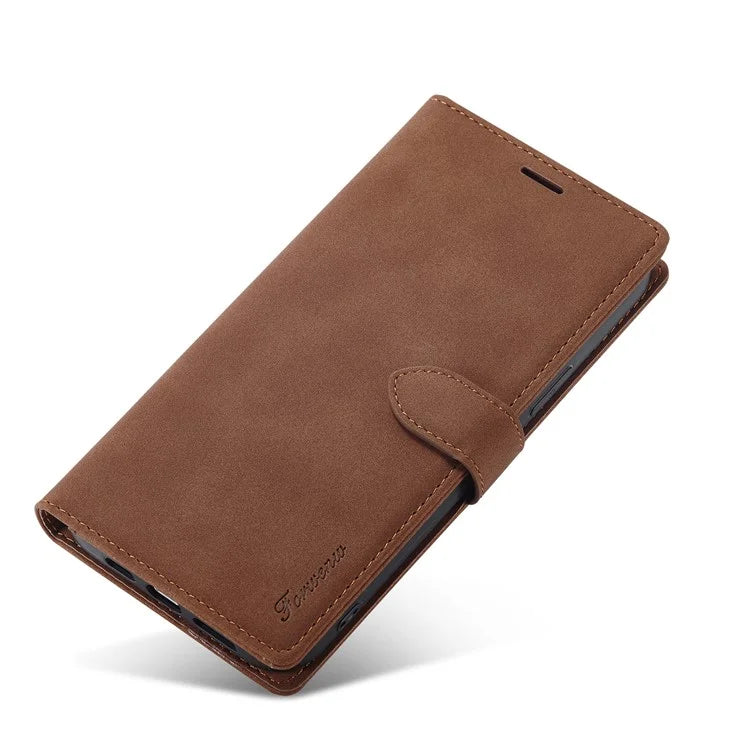 FORWENW F1 Series For iPhone 15 Pro Case PU Leather Magnetic Clasp Full Protection Phone Wallet Cover
