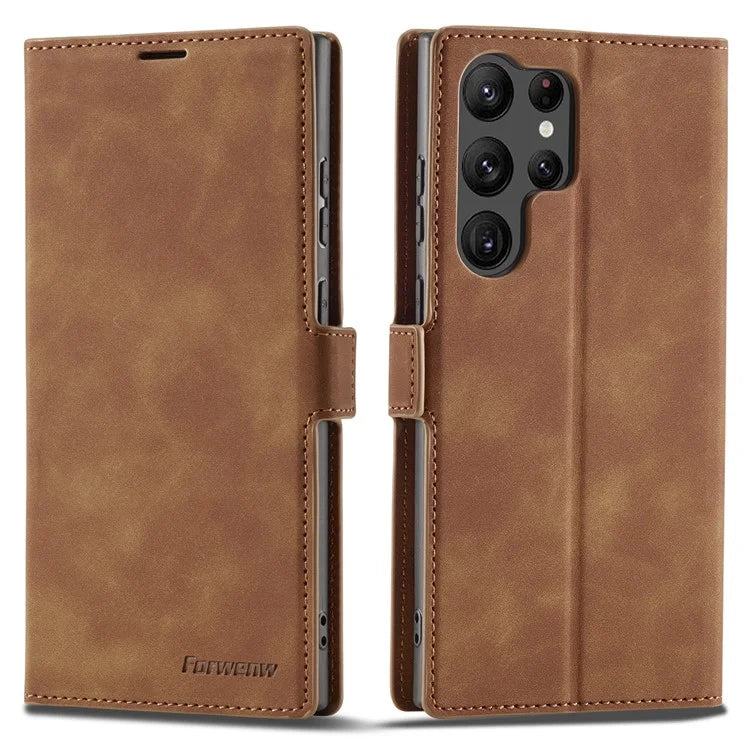 FORWENW Fantasy Series for Samsung Galaxy S24 Ultra Skin-touch Leather Phone Cover Stand Wallet Case