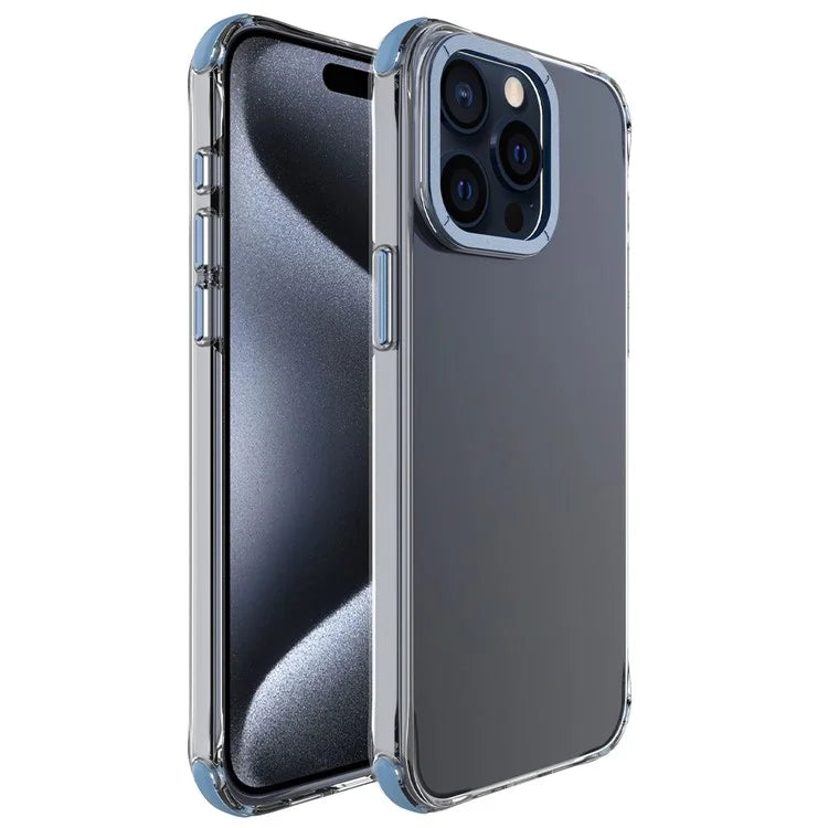 For iPhone 15 Pro Max Cell Phone Case TPU+PC Cover with Metal Lens Frame