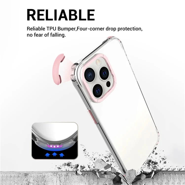 For iPhone 15 Pro Max Cell Phone Case TPU+PC Cover with Metal Lens Frame