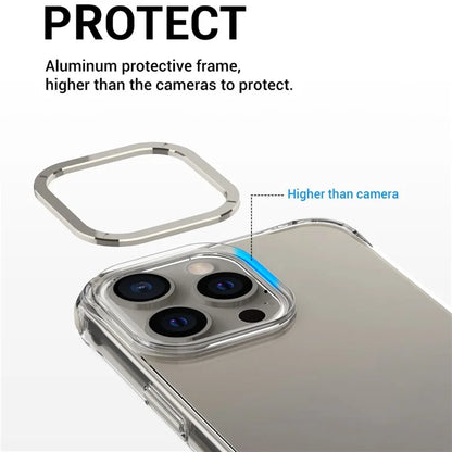 For iPhone 15 Pro Max Cell Phone Case TPU+PC Cover with Metal Lens Frame