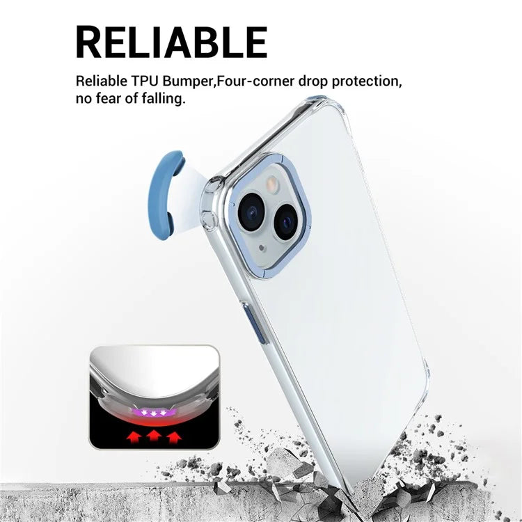 For iPhone 14 Plus Shockproof Cases Metal Lens Frame TPU+PC Phone Cover