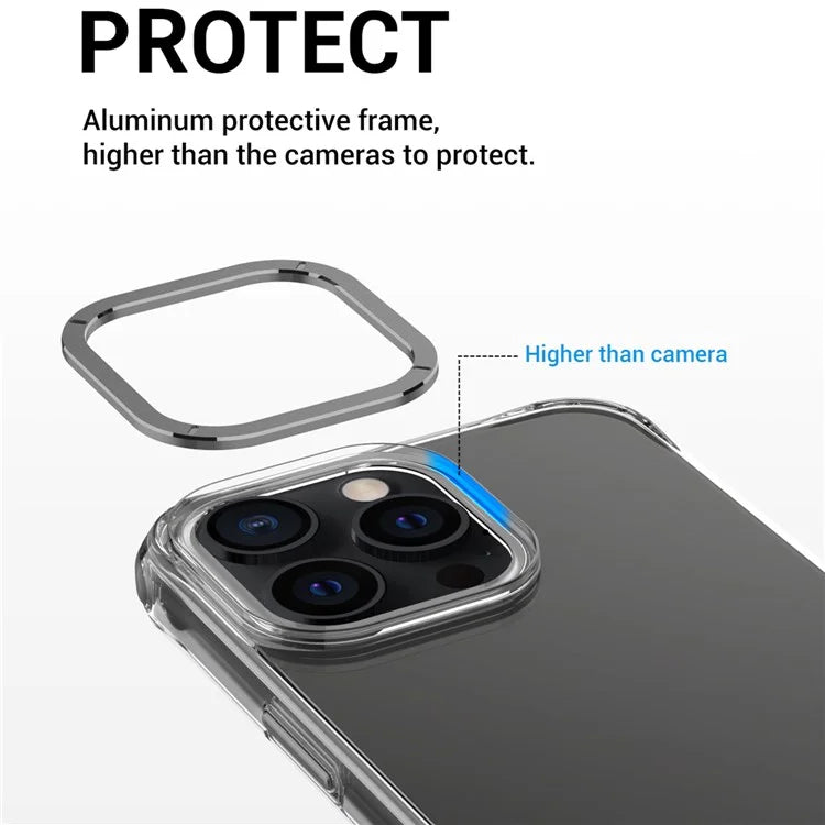 For iPhone 14 Pro Anti-drop Phone Case TPU+PC Cover with Metal Lens Frame