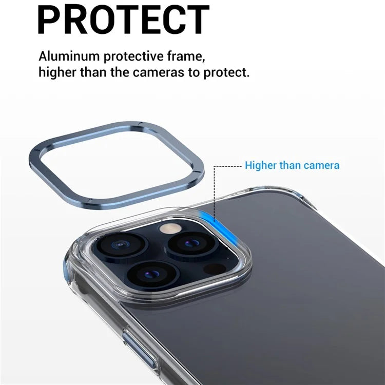 For iPhone 14 Pro Anti-drop Phone Case TPU+PC Cover with Metal Lens Frame