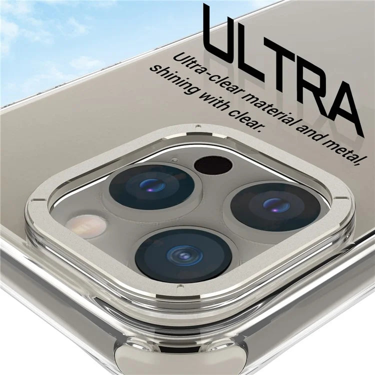 For iPhone 14 Pro Anti-drop Phone Case TPU+PC Cover with Metal Lens Frame