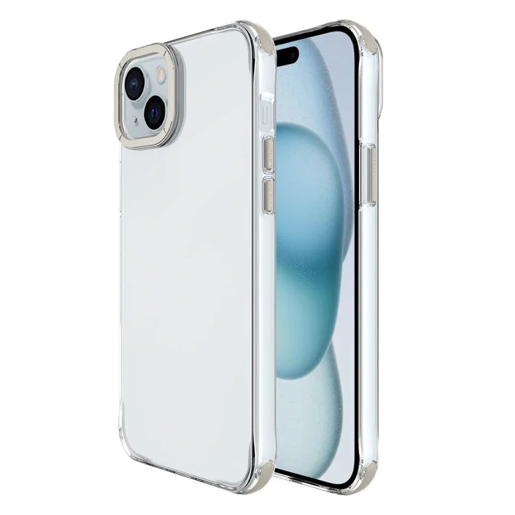 For iPhone 15 Plus TPU+PC Cases Anti-Scratch Phone Cover with Metal Lens Frame