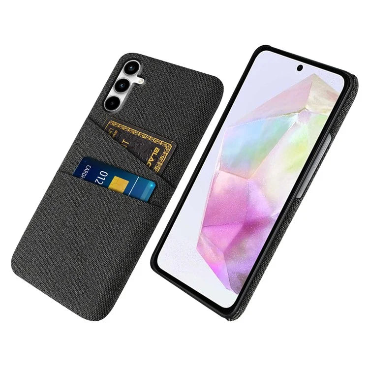 For Samsung Galaxy A35 5G Slim-Fit Cell Phone Case Dual Card Slots PC+Cloth Phone Back Shell