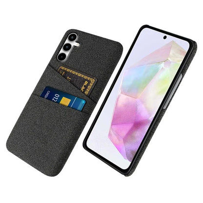 For Samsung Galaxy A35 5G Slim-Fit Cell Phone Case Dual Card Slots PC+Cloth Phone Back Shell