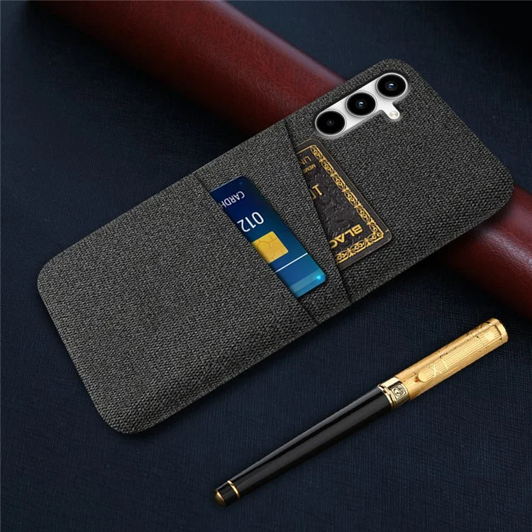 For Samsung Galaxy A35 5G Slim-Fit Cell Phone Case Dual Card Slots PC+Cloth Phone Back Shell