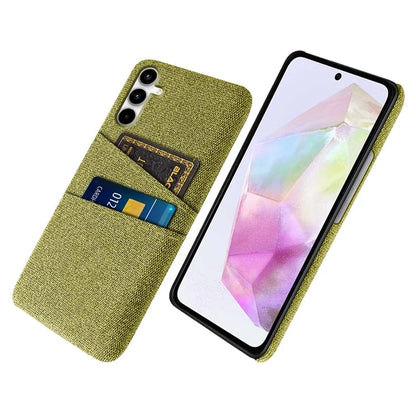 For Samsung Galaxy A35 5G Slim-Fit Cell Phone Case Dual Card Slots PC+Cloth Phone Back Shell