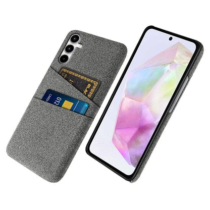 For Samsung Galaxy A35 5G Slim-Fit Cell Phone Case Dual Card Slots PC+Cloth Phone Back Shell