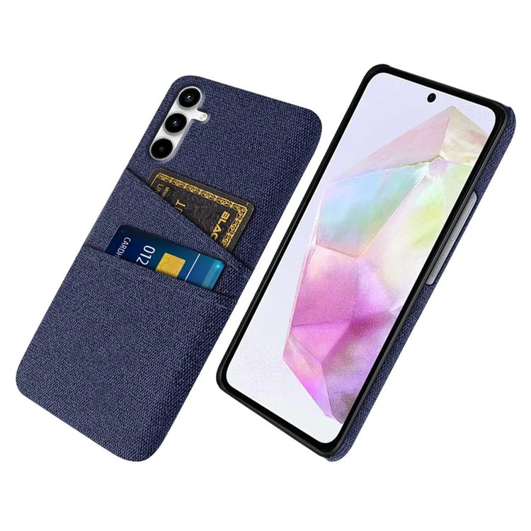 For Samsung Galaxy A35 5G Slim-Fit Cell Phone Case Dual Card Slots PC+Cloth Phone Back Shell