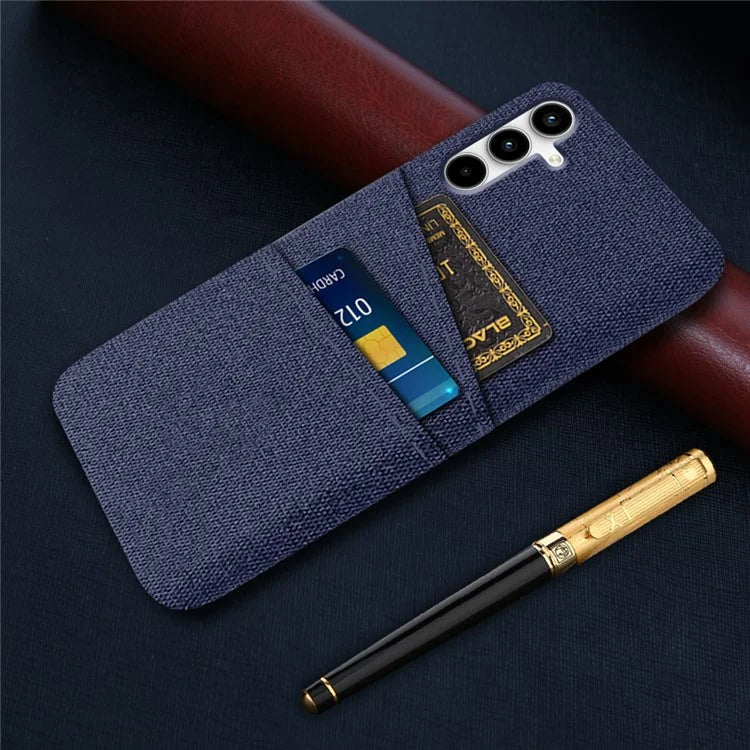 For Samsung Galaxy A35 5G Slim-Fit Cell Phone Case Dual Card Slots PC+Cloth Phone Back Shell