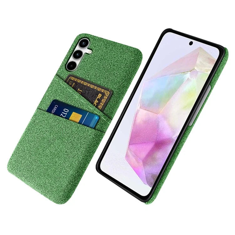 For Samsung Galaxy A35 5G Slim-Fit Cell Phone Case Dual Card Slots PC+Cloth Phone Back Shell
