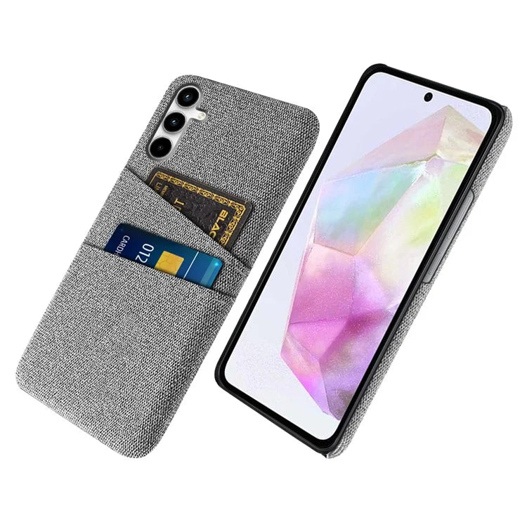 For Samsung Galaxy A35 5G Slim-Fit Cell Phone Case Dual Card Slots PC+Cloth Phone Back Shell